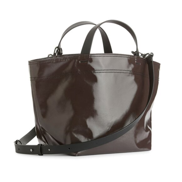 Arket Coated Canvas Tote in Dark Brown Water Resistant Silver New with Tags - Picture 2 of 6